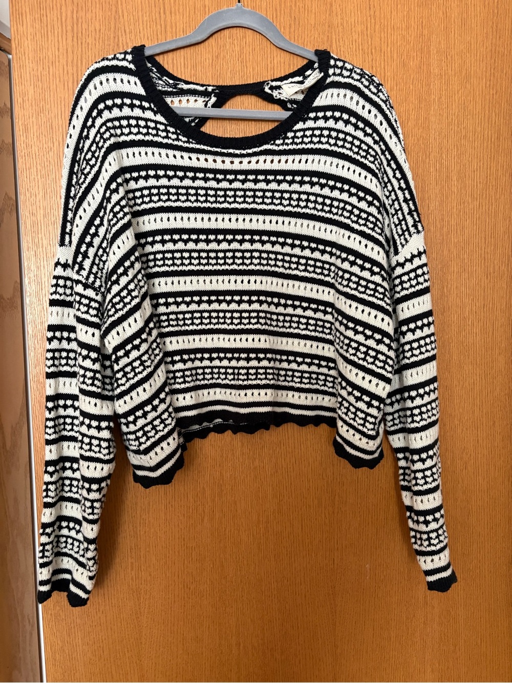 saltwater LUXE Black and White Striped Knit Cropped Sweater